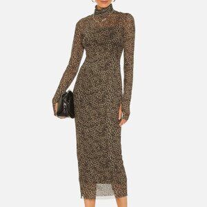 Afrm Shailene Midi Dress in Vintage Leopard Sheer Turtleneck Size XS NWT